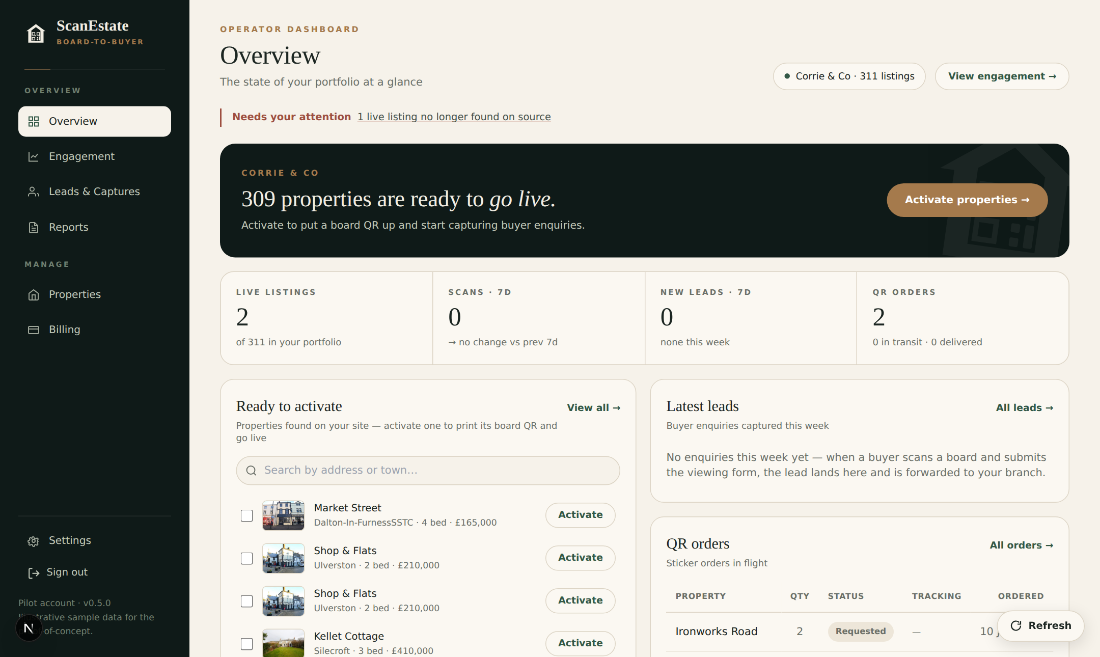 The ScanEstate operator dashboard
