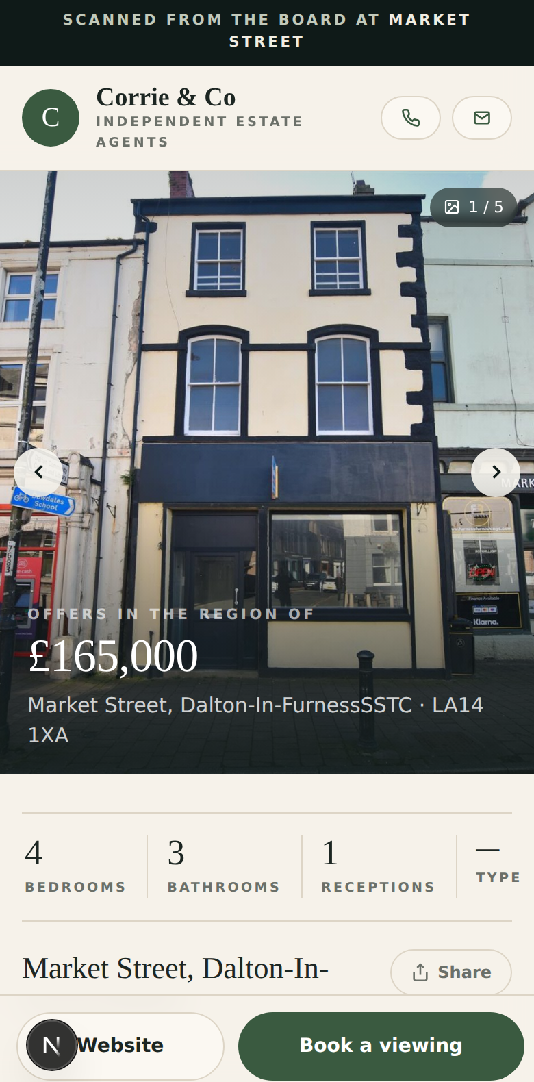 The buyer’s property page on a phone